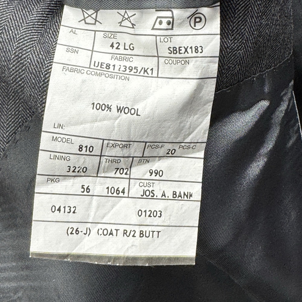 Jos. A. Bank Blazer Mens 42L Grey Wool Herringbone Tailored Signature Collection - Picture 3 of 8